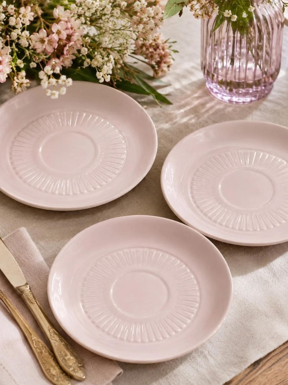 Vintage Wm Adams & Sons Micratex Pink Ironstone Saucers Set of 3 Cottagecore Tea